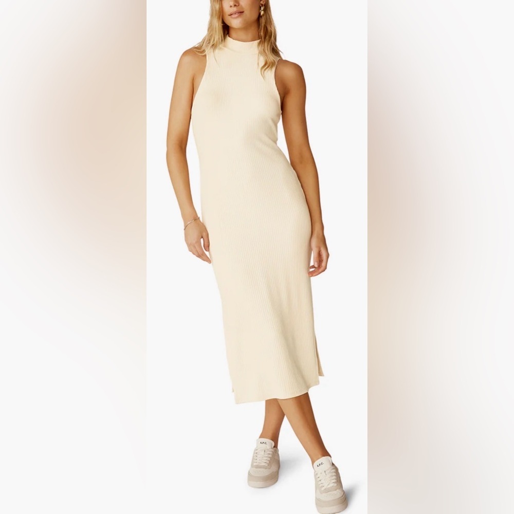 Beyond Yoga Well Traveled Midi Maxi Dress – Size Medium – Cream Ribbed Mock Neck